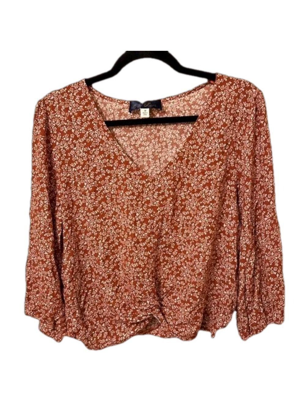 Blue Rain Floral Quarter Sleeve Blouse